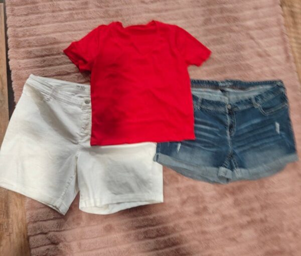 Two pair of shorts size 24, and a red shirt size extra extra large - Image 2