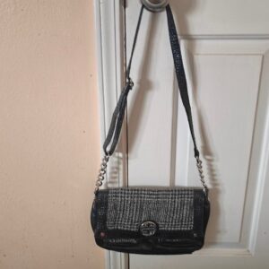 Dana Bushman Faux Crocodile Houndstooth Grey & Black Cross Body Purse.