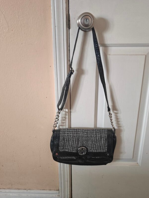 Dana Bushman Faux Crocodile Houndstooth Grey & Black Cross Body Purse.