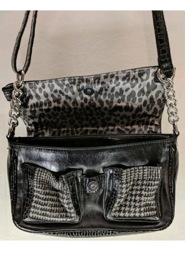 Dana Bushman Faux Crocodile Houndstooth Grey & Black Cross Body Purse. - Image 2